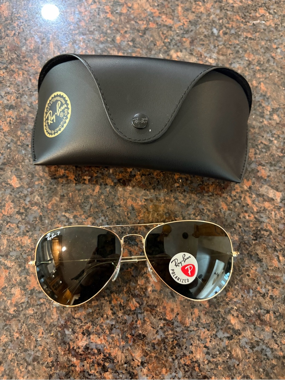 Ray-Ban Men's Gold Frame Sunglasses with Black Lenses